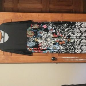 C.Dear women's size 1X 3/4 sleeve black floral maxi dress